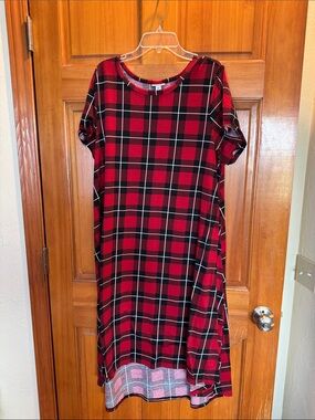 LuLaRoe Red and Black Plaid Short-Sleeve Dress Size XL